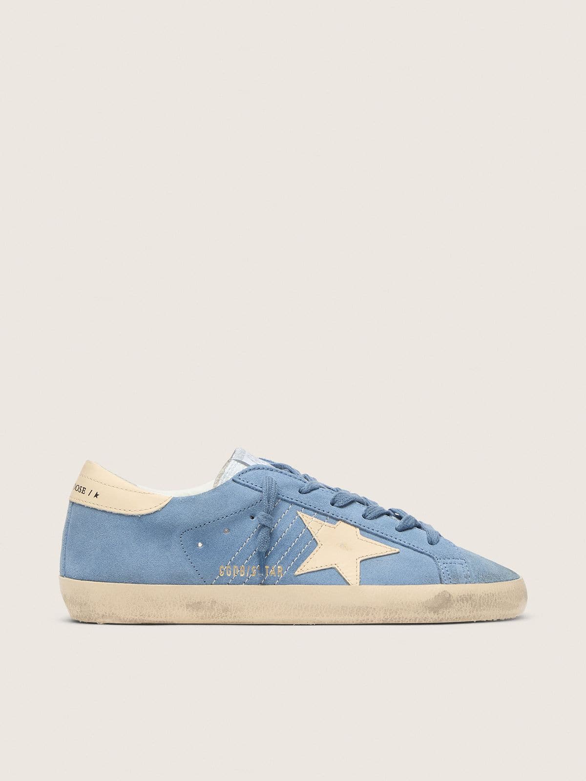 Golden Goose Super-Star Light Blue Suede With Beige Leather Star
