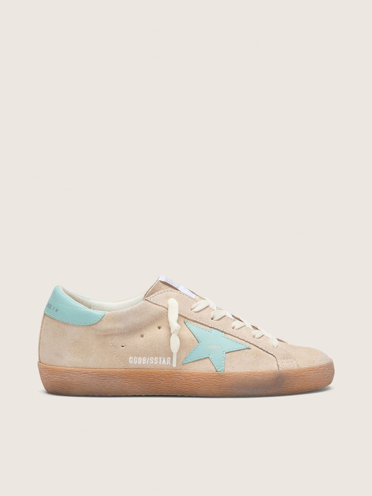 Golden Goose Super-Star Beige Suede With Aqua Green Star