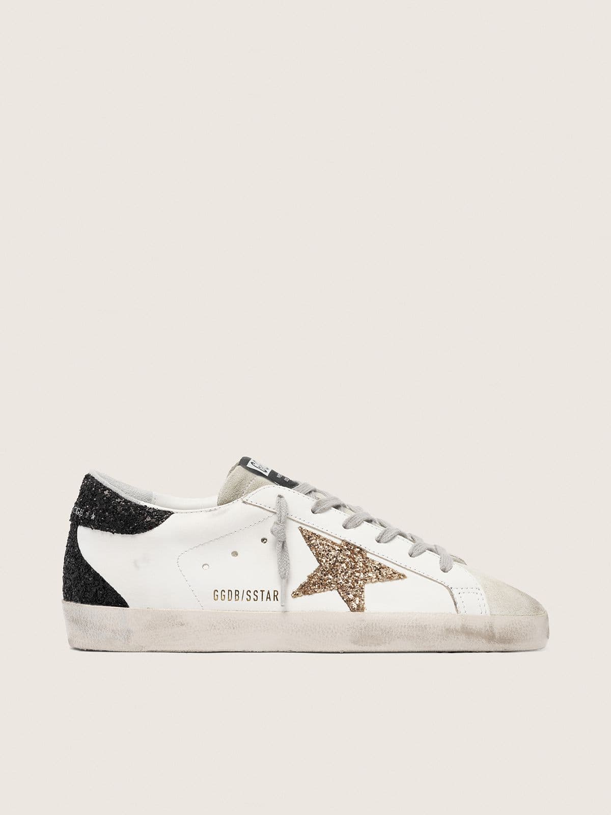 Golden Goose Super-Star Nappa Leather With Gold Glitter Star And Black Glitter Heel Tab