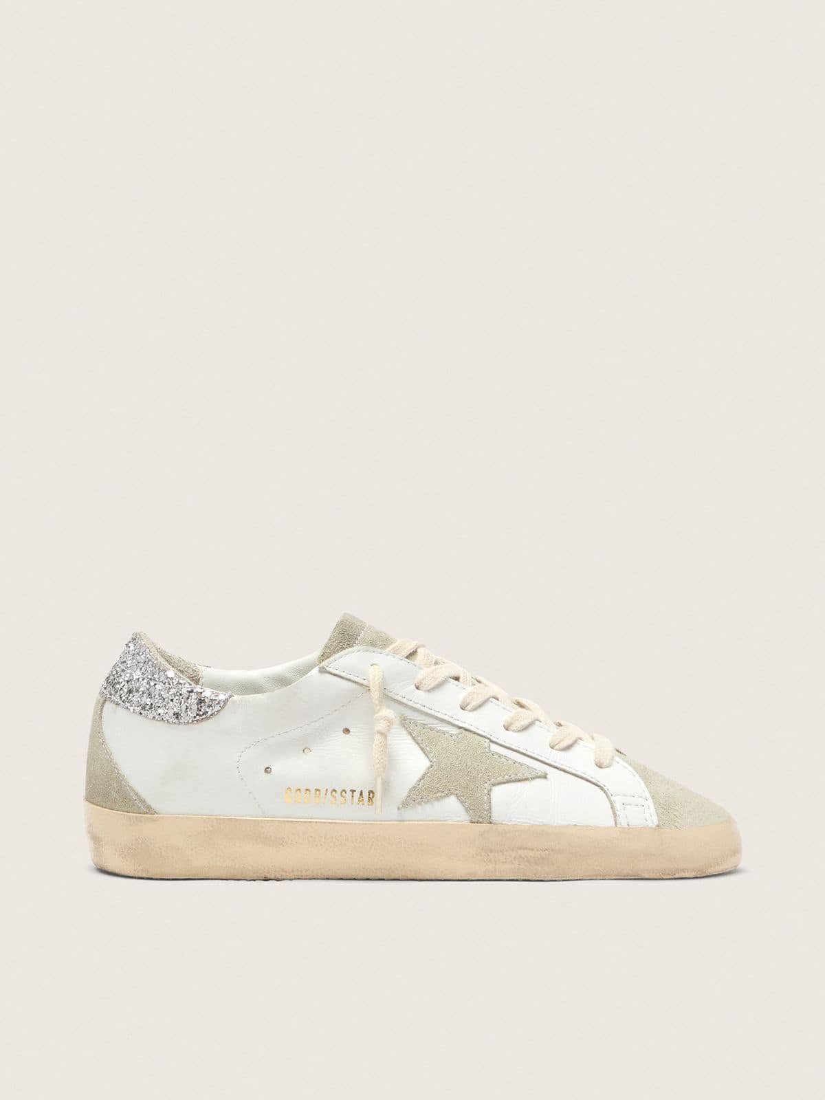 Golden Goose Super-Star Gray Star And Silver Glitter Heel Tab