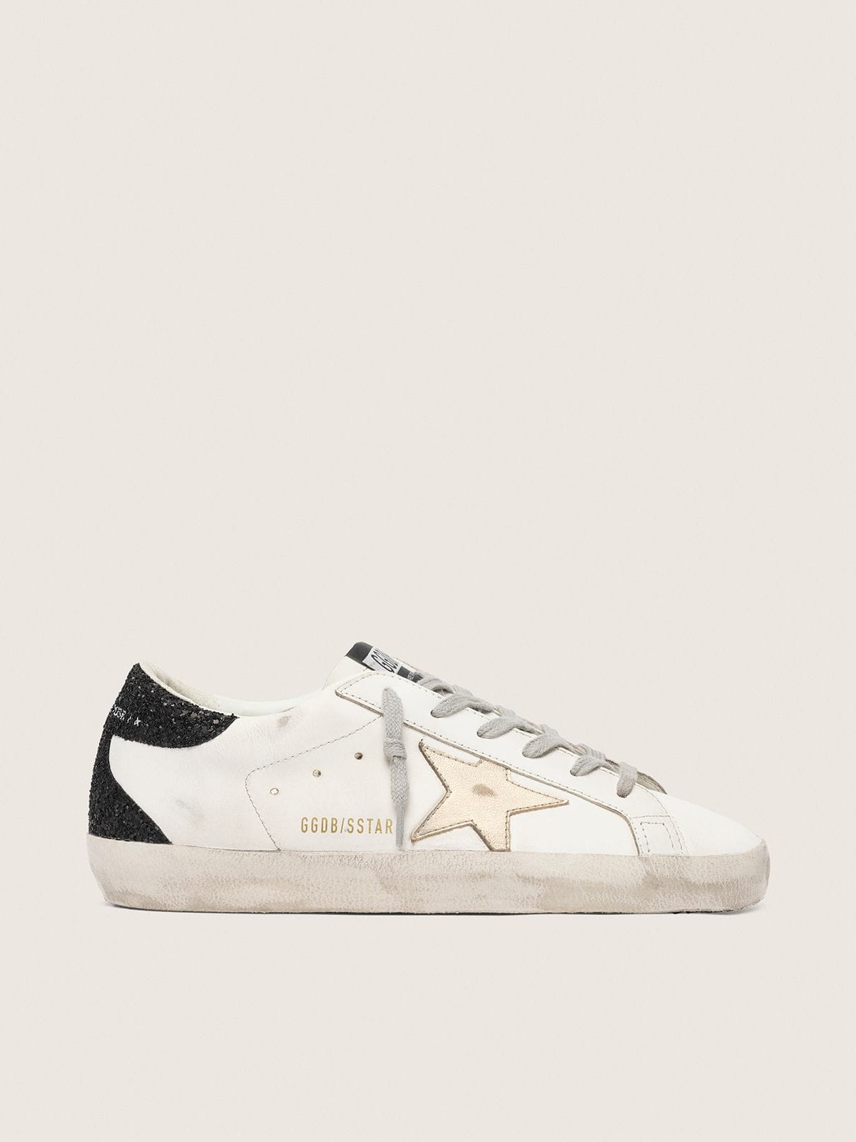Golden Goose Super-Star Gold Star And Black Glitter Heel Tab