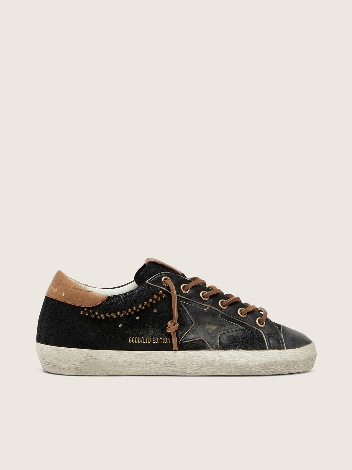 Golden Goose Super-Star Black Glitter Leather With Black Leather Star